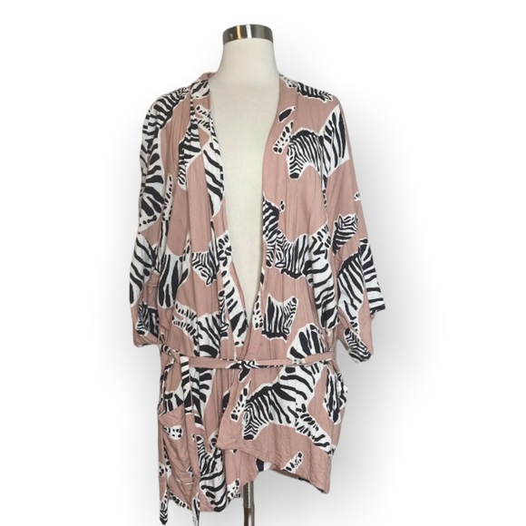 Emerson Fry Sweaters - Emerson Fry Women’s Fete Kimono Zebra Print in Muted Clay Pink- Coverup